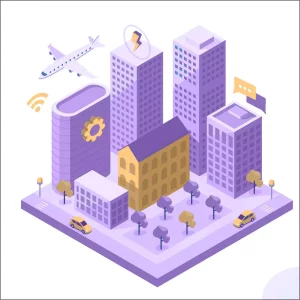 Isometric illustration of purple smart city