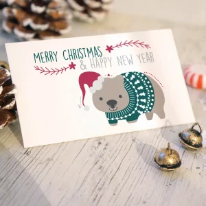 Printed Christmas card with santa koala