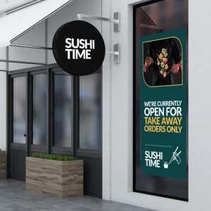 External business signage for sushi restaurant
