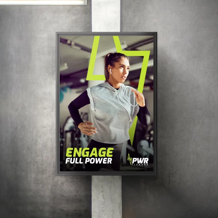 Printed poster in poster frame fitness business