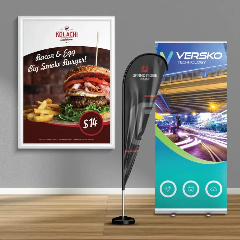 Branded poster flag and pull up banner signs