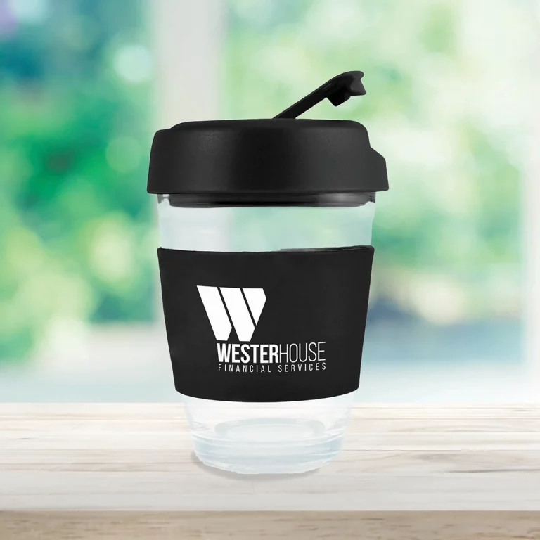 Branded travel mug for financial services business