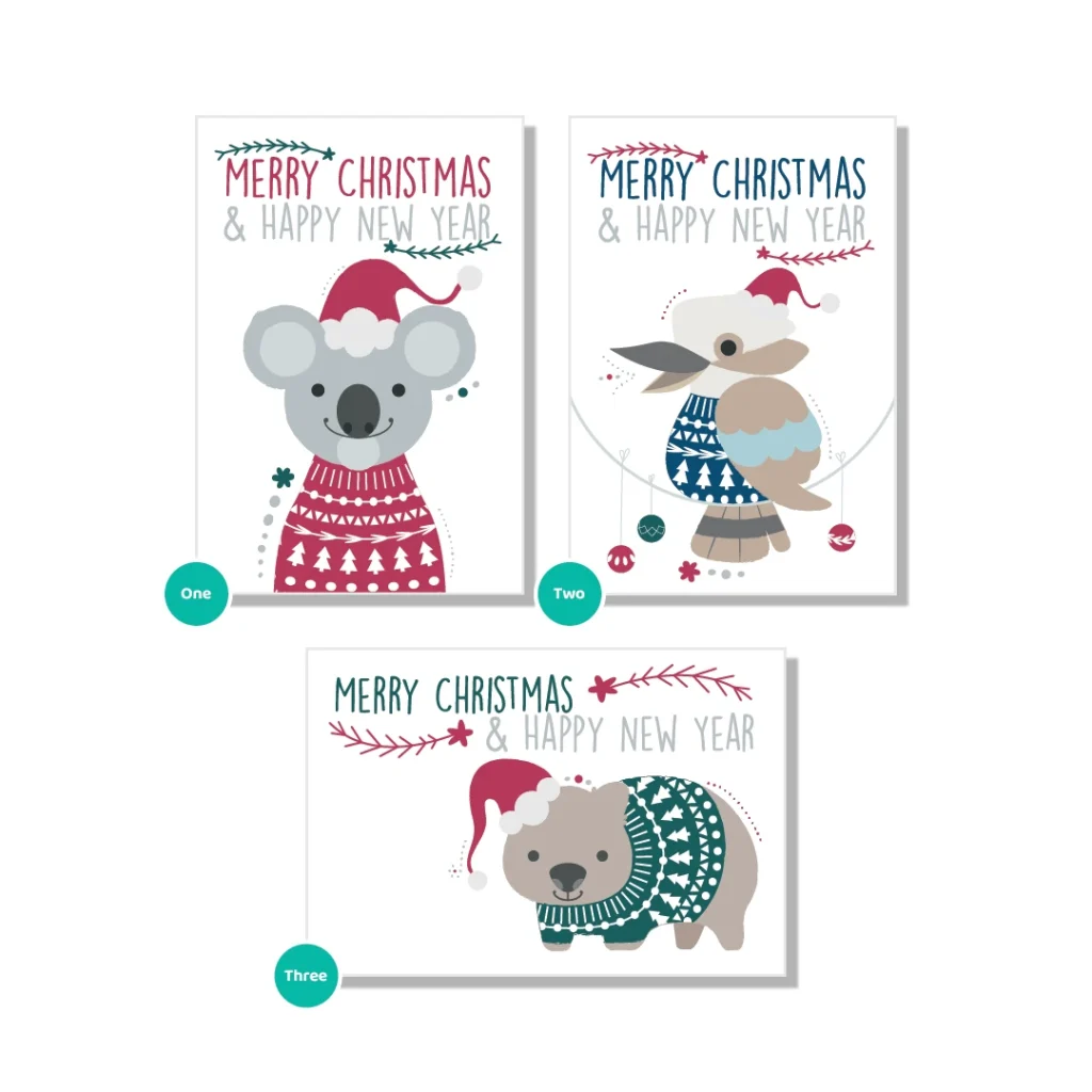 Aussie animals design Christmas cards