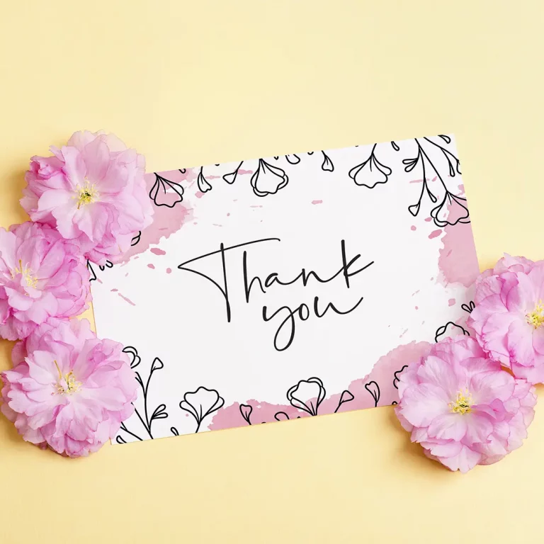 Pink printed thank you card