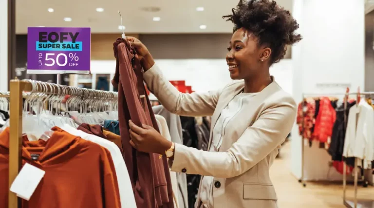 EOFY customer browsing clothes