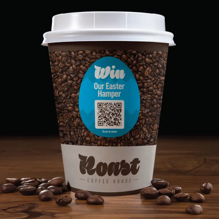Roast Coffee Cup with promotional Sticker
