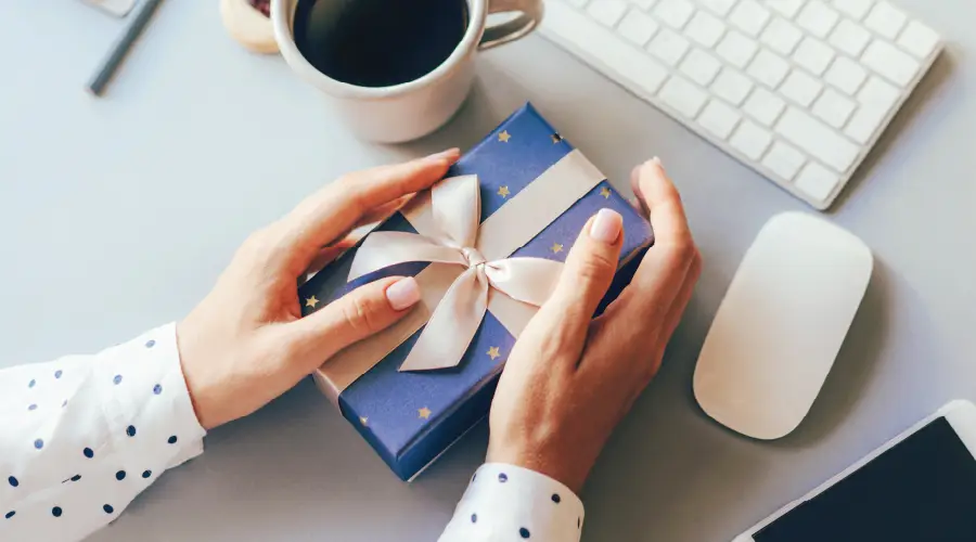 Employee receiving gift