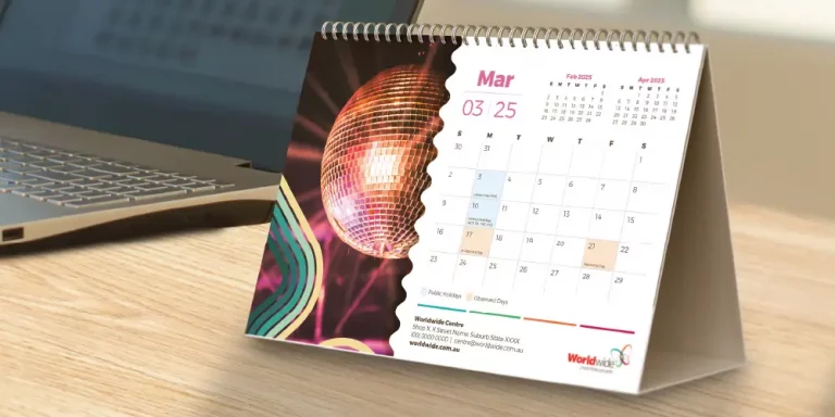 A5 Tent Calendar on an office desk