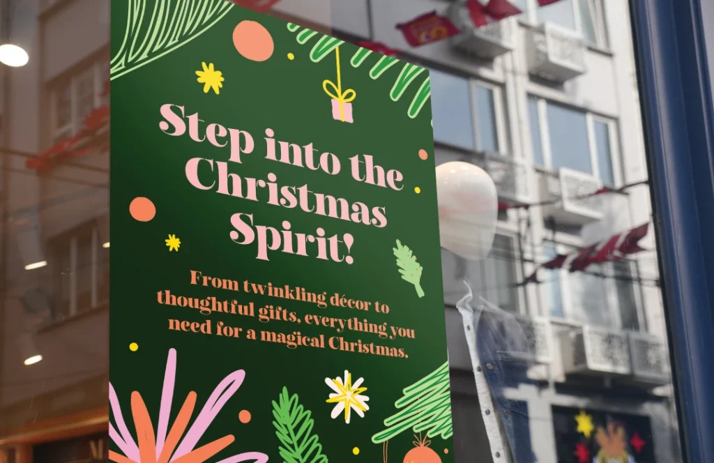 Shop front with a festive poster